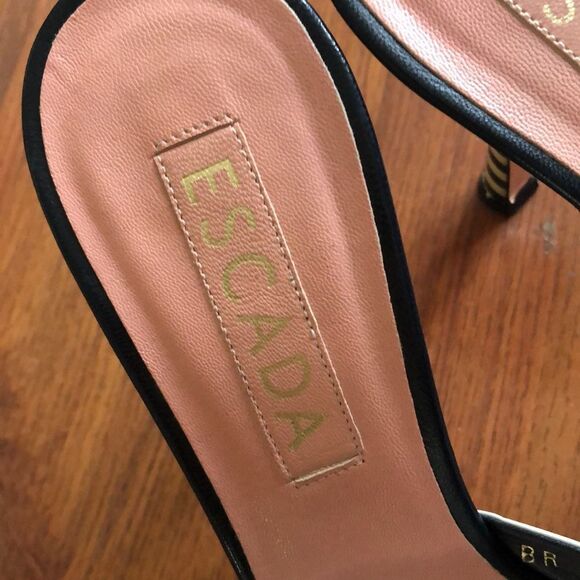 Escada, black and white leather Slip on heels size 8.5. - Picture 2 of 10